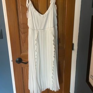 White Lulus Spaghetti Strapped Ruffled Midi Dress